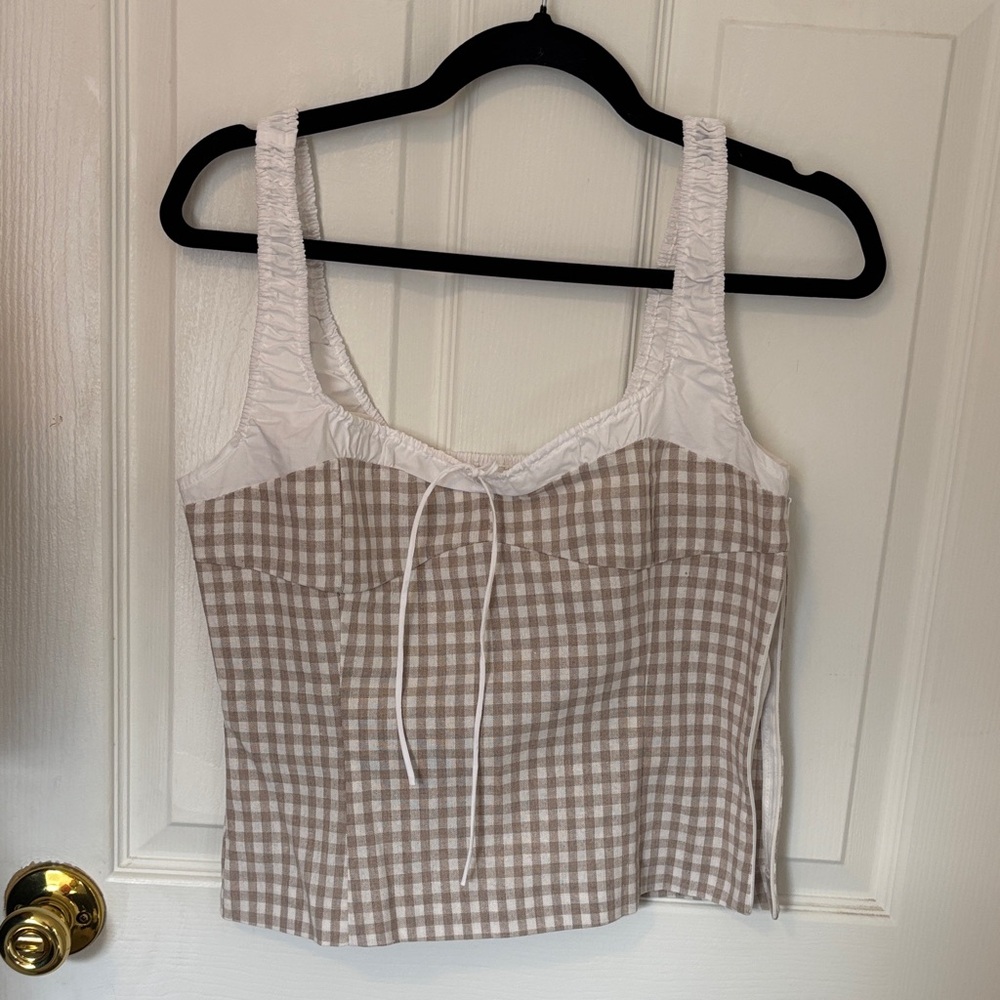 Stylish White and Brown Checkered Women's Top